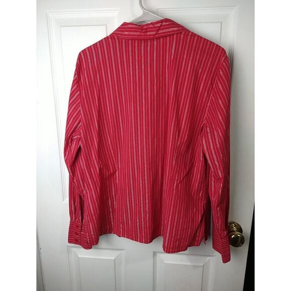 Croft &Barrow Red Silver Metallic Striped Long Sleeve Fitted Blouse. Size L - Picture 9 of 9